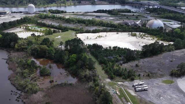 Aerial of Demolition and Toxic Cleanup at Steel Mill in Georgetown South Carolina