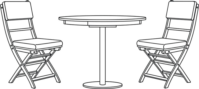 silhouette of round dining table with two chairs, modern vector furniture illustration for cafe, restaurant, interior design, decor projects