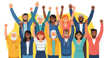 Obraz premium Happy diverse group of people holding hands and smiling together