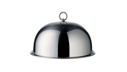 Reflective silver dome food cover with a top ring handle, isolated on transparent background © Irina