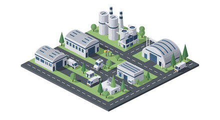 Obraz premium Isometric Industrial Park with Factories and Warehouses.