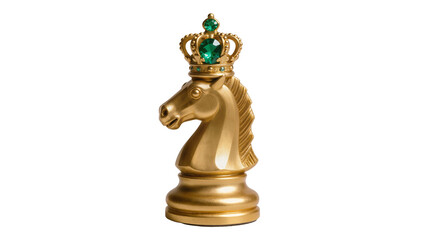 Golden chess knight with emerald crown, isolated on transparent background © Irina