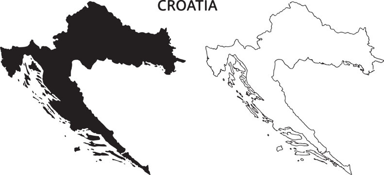Croatia country map with outline and shaded version side by side
