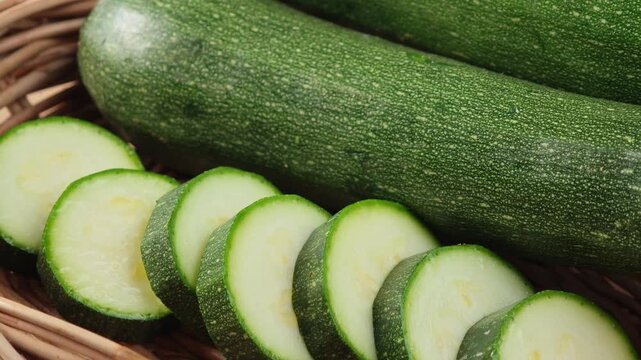 Fresh zucchini in a basket.