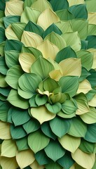 Obraz premium Abstract arrangement featuring overlapping botanical shapes in various shades of green and pale yellow, evoking nature's growth