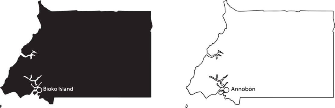 Equatorial Guinea map with Bioko Island and Annobon highlighted in black and white