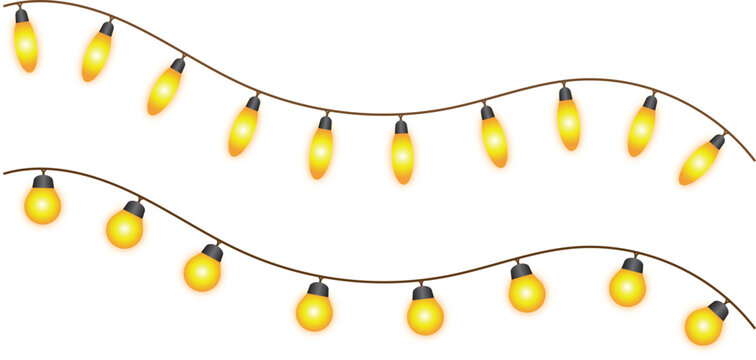 Warm string lights in a wavy silhouette pattern on a white background