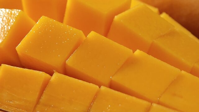Close-up video of a slice ripe mango
