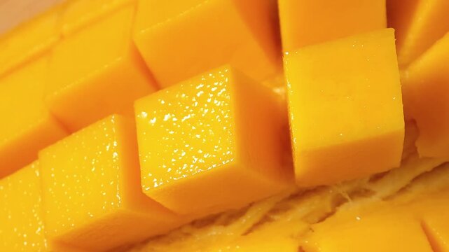 Close-up video of a slice ripe mango