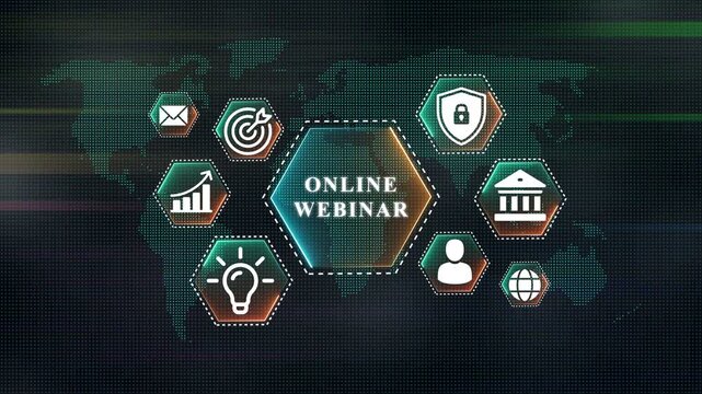 Online Webinar concept with global network and icons
