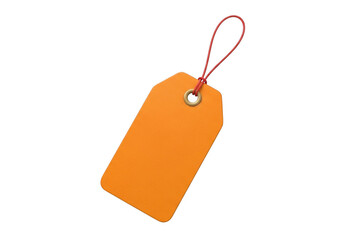 Fototapeta premium Blank orange tag with red string isolated on transparent background
