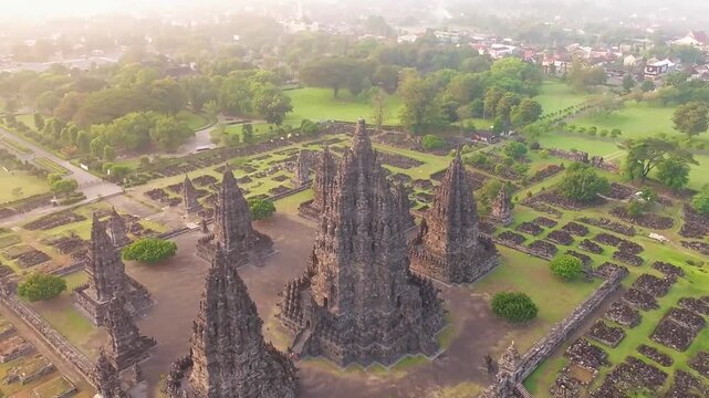 Prambanan Temple Complex Aerial View in Yogyakarta, Indonesia