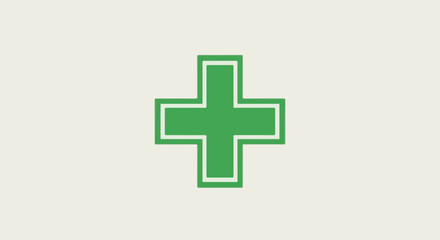 Obraz premium Simple green cross with a white outline on a pale background