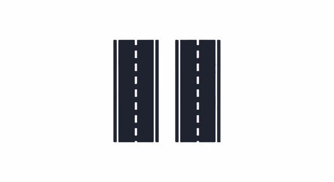 Stylized illustration of two dark asphalt roads with white dashed lines