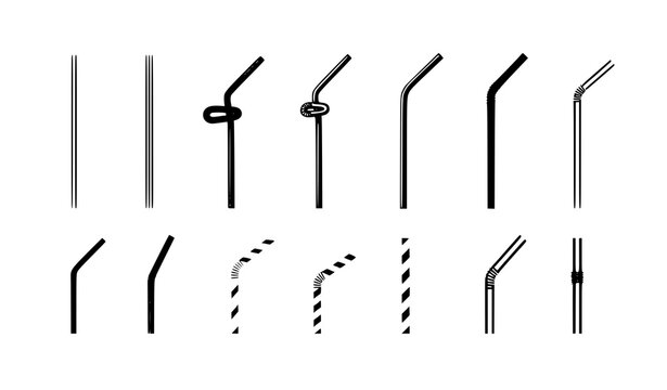 Drinking straws vector set reusable paper and plastic straw collection isolated on white background
