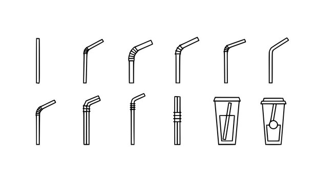 Minimal straw icons vector set simple outline drinking tube symbols isolated on white background