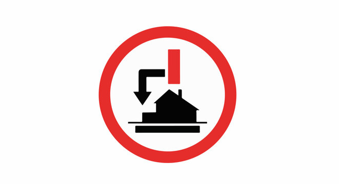 Warning symbol for falling objects onto a building