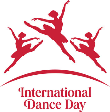 A vibrant illustration of three dancing silhouettes celebrating International Dance Day in a modern flat design