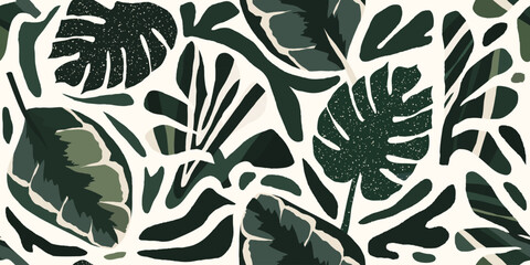 Fototapeta premium Abstract leaves silhouette pattern. Botanical contemporary seamless pattern. Hand drawn unique print.