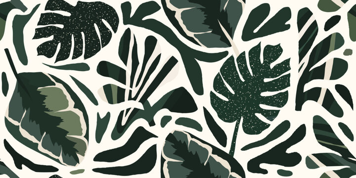Abstract leaves silhouette pattern. Botanical contemporary seamless pattern. Hand drawn unique print.