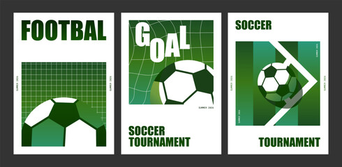Soccer Football Tournament Poster Set Vector with Ball Goal and Corner Flag on Green Background for Sport Event Championship and Club Promotion © NancyPants