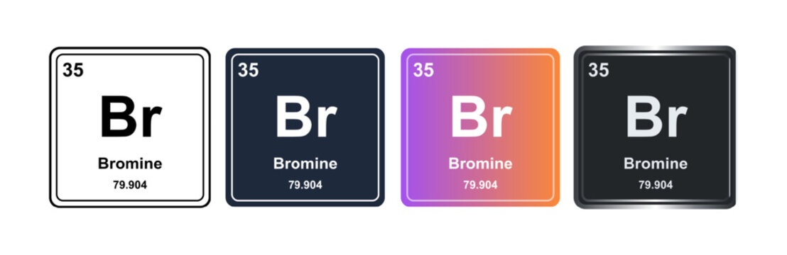 Bromine Br 35 Periodic Table Element Tile. Vector Illustration, Minimalist Design, Isolated on Background, UI Icon Style, Modern Chemistry Graphics.