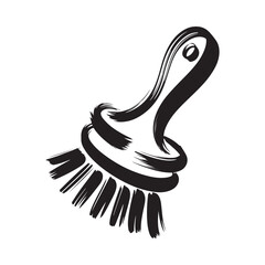A simple black and white illustration of a paintbrush showing its bristles and handle © taslima