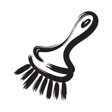 A simple black and white illustration of a paintbrush with visible brushstrokes
