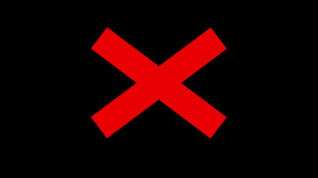 Cross mark icon animation on a black background. Refus, cancel, rejection, wrong choice sign.