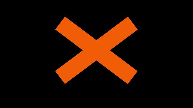 Cross mark icon animation on a black background. Refus, cancel, rejection, wrong choice sign.