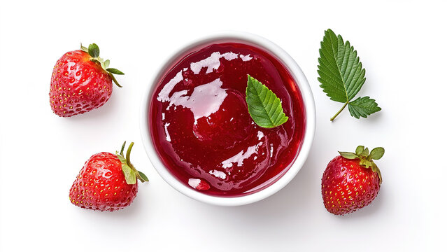 strawberry jam in a bowl isolated on white background 