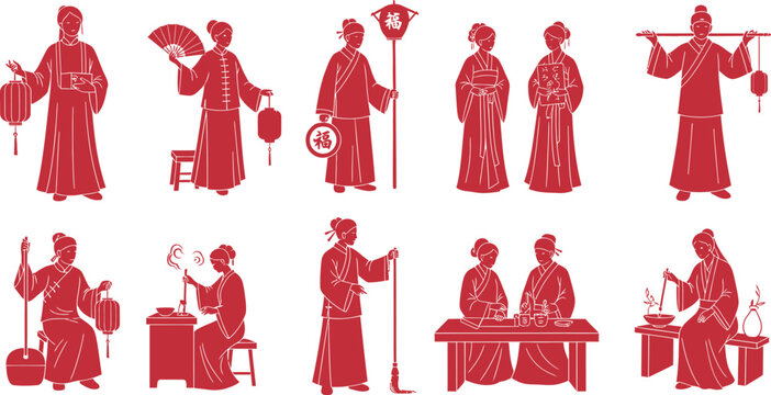 Red Silhouette of a Person Playing Traditional Chinese Erhu Instrument
