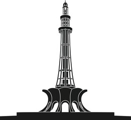 Obraz premium A minimalist black and white vector illustration of the iconic minar-e-pakistan monument tower Vector