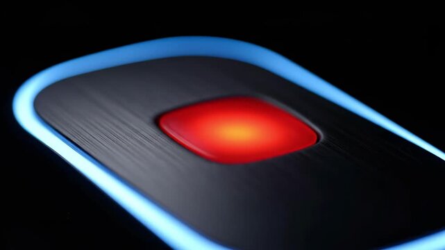 Close-up of a glowing green button on a black background, evoking a sense of technology and innovation.