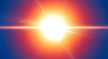 Obraz premium Magnificent solar explosion with red horizontal streak and intense white core against deep blue sky.