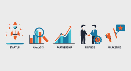 Obraz premium Business and finance icons startup analysis partnership marketing finance