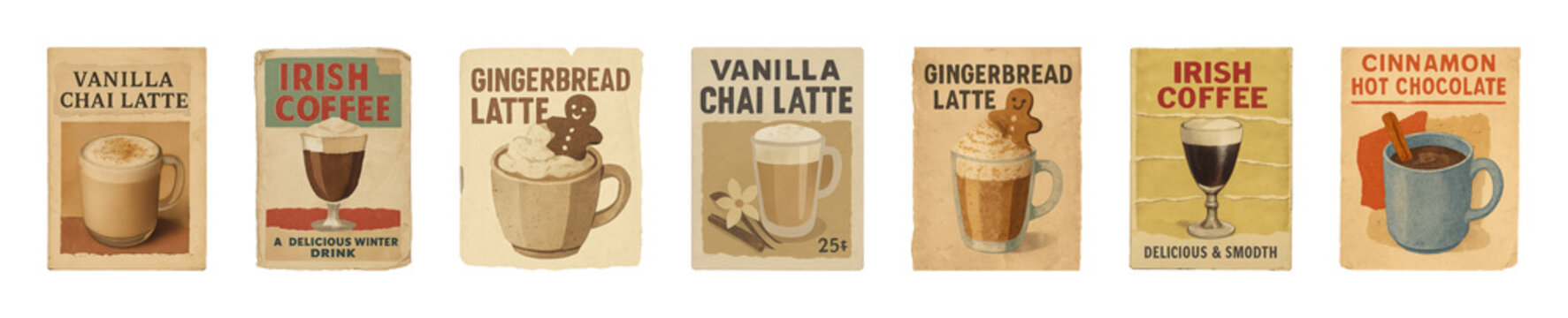 PNG Vintage coffee menu posters on transparent background