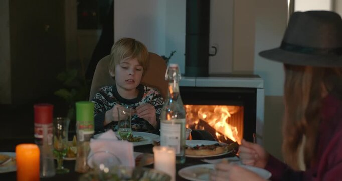 Kid Spend Time with Uncles. Friends Have a Home Party Dinner. 4K 10-bit