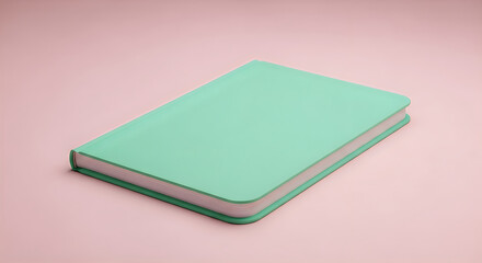 Fototapeta premium A mint green closed notebook on a pink background