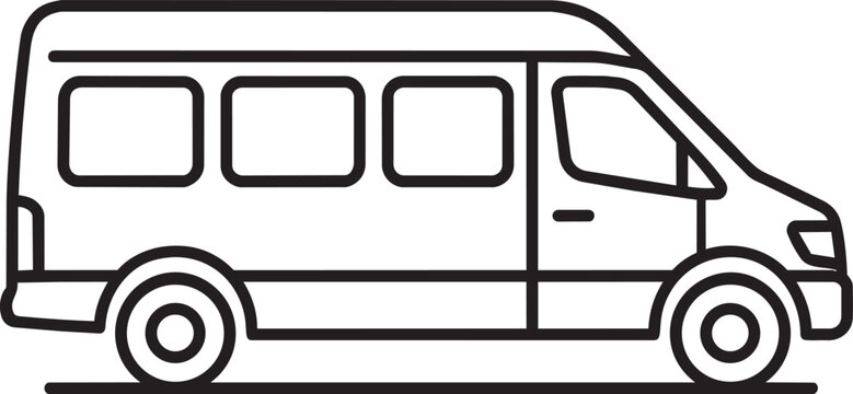 Side profile outline vector view of commercial minibus van representing small urban passenger public transportation vehicle