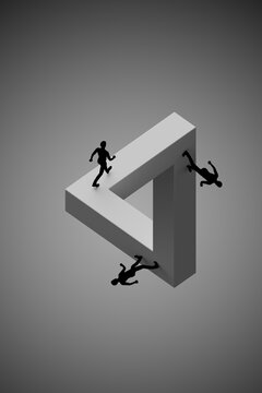 3D penrose runner paradox with falling figure on illusion