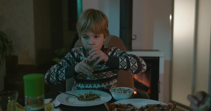 Kid Spend Time with Uncles. Friends Have a Home Party Dinner. 4K 10-bit