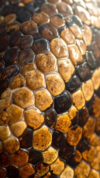 Python skin texture with hexagon scale pattern natural brown glossy surface macro abstract wildlife background detailed reptile design closeup