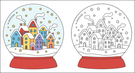  Cute cartoon puppy dog sitting in a field of colorful spring tulips including black and white coloring page version isolated, © Yousuf