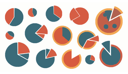 Segmented pie chart and circle diagram set with pizza style infographic elements flat vector