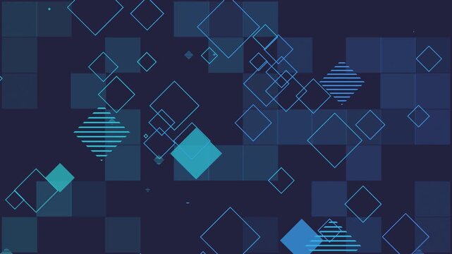 Abstract animation with cyan rectangle geometric shapes. Seamless technology background of geometric design in a grid pattern.