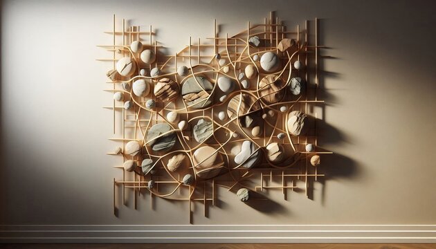 Abstract Wall Art Sculpture with Natural Elements and Textures.
