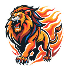 Fierce Fire Lion Flaming Mane Bold Vector Illustration. © Himanshu