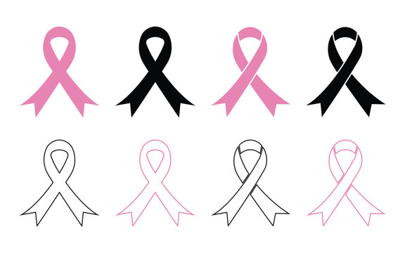Breast cancer ribbon icon vector set isolated on transparent background.