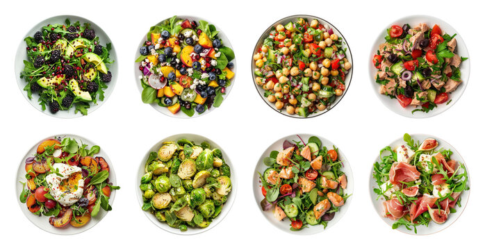 PNG Colorful fresh salads variety, transparent background